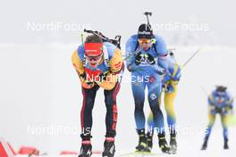 17.01.2021, Oberhof, Germany (GER): Benedikt Doll (GER), Quentin Fillon Maillet (FRA), (l-r) -  IBU World Cup Biathlon, mass men, Oberhof (GER). www.nordicfocus.com. © Manzoni/NordicFocus. Every downloaded picture is fee-liable.