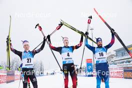 17.01.2021, Oberhof, Germany (GER): Felix Leitner (AUT), Tarjei Boe (NOR), Benjamin Weger (SUI), (l-r) -  IBU World Cup Biathlon, mass men, Oberhof (GER). www.nordicfocus.com. © Manzoni/NordicFocus. Every downloaded picture is fee-liable.