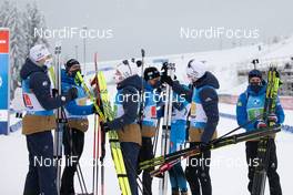 15.01.2021, Oberhof, Germany (GER): Vetle Sjaastad Christiansen (NOR), Fabien Claude (FRA), Johannes Dale (NOR), Simon Desthieux (FRA), Johannes Thingnes Boe (NOR), Quentin Fillon Maillet (FRA), (l-r) -  IBU World Cup Biathlon, relay men, Oberhof (GER). www.nordicfocus.com. © Manzoni/NordicFocus. Every downloaded picture is fee-liable.