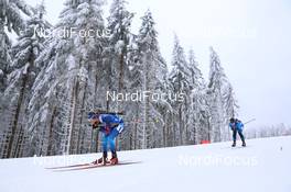 16.01.2021, Oberhof, Germany (GER): Elisa Gasparin (SUI), Anais Bescond (FRA), (l-r) -  IBU World Cup Biathlon, relay women, Oberhof (GER). www.nordicfocus.com. © Manzoni/NordicFocus. Every downloaded picture is fee-liable.