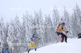 16.01.2021, Oberhof, Germany (GER): Anais Bescond (FRA), Mona Brorsson (SWE), Vanessa Hinz (GER), (l-r) -  IBU World Cup Biathlon, relay women, Oberhof (GER). www.nordicfocus.com. © Manzoni/NordicFocus. Every downloaded picture is fee-liable.
