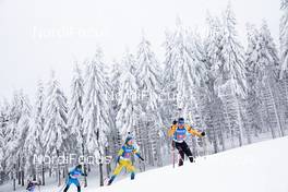 16.01.2021, Oberhof, Germany (GER): Anais Bescond (FRA), Mona Brorsson (SWE), Vanessa Hinz (GER), (l-r) -  IBU World Cup Biathlon, relay women, Oberhof (GER). www.nordicfocus.com. © Manzoni/NordicFocus. Every downloaded picture is fee-liable.