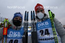 13.01.2021, Oberhof, Germany (GER): Erik Lesser (GER), Arnd Peiffer (GER), (l-r) -  IBU World Cup Biathlon, sprint men, Oberhof (GER). www.nordicfocus.com. © Manzoni/NordicFocus. Every downloaded picture is fee-liable.