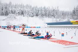 14.01.2021, Oberhof, Germany (GER): Event Feature: Overview over the shooting range while undefined athletes are shooting -  IBU World Cup Biathlon, sprint women, Oberhof (GER). www.nordicfocus.com. © Manzoni/NordicFocus. Every downloaded picture is fee-liable.
