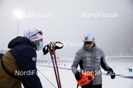 22.01.2021, Antholz, Italy (ITA): Siegfried Mazet (FRA) coach team Norway, Johannes Thingnes Boe (NOR), (l-r) -  IBU World Cup Biathlon, individual men, Antholz (ITA). www.nordicfocus.com. © Manzoni/NordicFocus. Every downloaded picture is fee-liable.