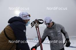 22.01.2021, Antholz, Italy (ITA): Siegfried Mazet (FRA) coach team Norway, Johannes Thingnes Boe (NOR), (l-r) -  IBU World Cup Biathlon, individual men, Antholz (ITA). www.nordicfocus.com. © Manzoni/NordicFocus. Every downloaded picture is fee-liable.