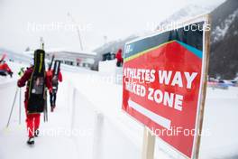 21.01.2021, Antholz, Italy (ITA): Event Feature: undefined athletes take the fenced walk to the mixed zone -  IBU World Cup Biathlon, individual women, Antholz (ITA). www.nordicfocus.com. © Manzoni/NordicFocus. Every downloaded picture is fee-liable.