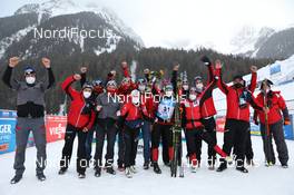 21.01.2021, Antholz, Italy (ITA): Lisa Theresa Hauser (AUT) celebrating with Team Austria -  IBU World Cup Biathlon, individual women, Antholz (ITA). www.nordicfocus.com. © Manzoni/NordicFocus. Every downloaded picture is fee-liable.