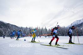 24.01.2021, Antholz, Italy (ITA): Emilien Jacquelin (FRA), Quentin Fillon Maillet (FRA), Martin Ponsiluoma (SWE), Johannes Dale (NOR), David Komatz (AUT), (l-r) -  IBU World Cup Biathlon, mass men, Antholz (ITA). www.nordicfocus.com. © Manzoni/NordicFocus. Every downloaded picture is fee-liable.
