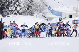 24.01.2021, Antholz, Italy (ITA): Johannes Thingnes Boe (NOR), Sturla Holm Laegreid (NOR), Benedikt Doll (GER), Benjamin Weger (SUI), Matvey Eliseev (RUS), Arnd Peiffer (GER) -  IBU World Cup Biathlon, mass men, Antholz (ITA). www.nordicfocus.com. © Manzoni/NordicFocus. Every downloaded picture is fee-liable.
