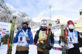 24.01.2021, Antholz, Italy (ITA): Quentin Fillon Maillet (FRA), Jakov Fak (SLO), Johannes Thingnes Boe (NOR) -  IBU World Cup Biathlon, mass men, Antholz (ITA). www.nordicfocus.com. © Manzoni/NordicFocus. Every downloaded picture is fee-liable.