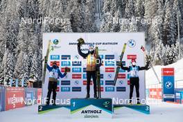 24.01.2021, Antholz, Italy (ITA): Quentin Fillon Maillet (FRA), Johannes Thingnes Boe (NOR), Jakov Fak (SLO), (l-r) -  IBU World Cup Biathlon, mass men, Antholz (ITA). www.nordicfocus.com. © Manzoni/NordicFocus. Every downloaded picture is fee-liable.