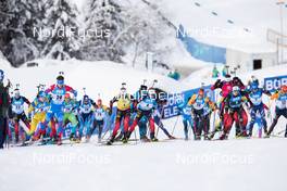 24.01.2021, Antholz, Italy (ITA): Erlend Bjoentegaard (NOR), Sebastian Samuelsson (SWE), Matvey Eliseev (RUS), Johannes Thingnes Boe (NOR), Johannes Dale (NOR), Benedikt Doll (GER), Sturla Holm Laegreid (NOR), Lukas Hofer (ITA), Arnd Peiffer (GER), (l-r) -  IBU World Cup Biathlon, mass men, Antholz (ITA). www.nordicfocus.com. © Manzoni/NordicFocus. Every downloaded picture is fee-liable.