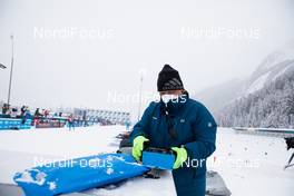23.01.2021, Antholz, Italy (ITA): Event Feature: Infront technician Paul at work -  IBU World Cup Biathlon, mass women, Antholz (ITA). www.nordicfocus.com. © Manzoni/NordicFocus. Every downloaded picture is fee-liable.