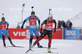 23.01.2021, Antholz, Italy (ITA): Anais Chevalier-Bouchet (FRA), Anais Bescond (FRA), Tiril Eckhoff (NOR) -  IBU World Cup Biathlon, mass women, Antholz (ITA). www.nordicfocus.com. © Manzoni/NordicFocus. Every downloaded picture is fee-liable.