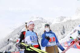 24.01.2021, Antholz, Italy (ITA): Sarah Beaudry (CAN), Anais Bescond (FRA) -  IBU World Cup Biathlon, relay women, Antholz (ITA). www.nordicfocus.com. © Manzoni/NordicFocus. Every downloaded picture is fee-liable.