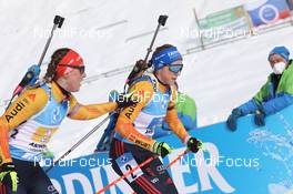 24.01.2021, Antholz, Italy (ITA): Denise Herrmann (GER), Franziska Preuss (GER) -  IBU World Cup Biathlon, relay women, Antholz (ITA). www.nordicfocus.com. © Manzoni/NordicFocus. Every downloaded picture is fee-liable.