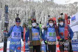 24.01.2021, Antholz, Italy (ITA): Julia Simon (FRA), Anais Chevalier-Bouchet (FRA), Justine Braisaz-Bouchet (FRA), Anais Bescond (FRA) -  IBU World Cup Biathlon, relay women, Antholz (ITA). www.nordicfocus.com. © Manzoni/NordicFocus. Every downloaded picture is fee-liable.