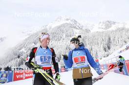24.01.2021, Antholz, Italy (ITA): Anais Bescond (FRA), Sarah Beaudry (CAN) -  IBU World Cup Biathlon, relay women, Antholz (ITA). www.nordicfocus.com. © Manzoni/NordicFocus. Every downloaded picture is fee-liable.