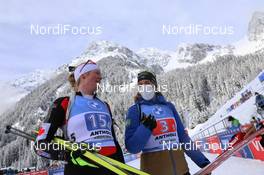24.01.2021, Antholz, Italy (ITA): Sarah Beaudry (CAN), Anais Bescond (FRA) -  IBU World Cup Biathlon, relay women, Antholz (ITA). www.nordicfocus.com. © Manzoni/NordicFocus. Every downloaded picture is fee-liable.