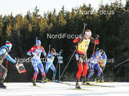 07.03.2021, Nove Mesto, Czech Republic (CZE): Said Karimulla Khalili (RUS), Antonin Guigonnat (FRA), Johannes Thingnes Boe (NOR), Lukas Hofer (ITA), (l-r) - IBU World Cup Biathlon, pursuit men, Nove Mesto (CZE). www.nordicfocus.com. © Manzoni/NordicFocus. Every downloaded picture is fee-liable.