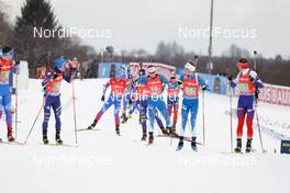 05.03.2021, Nove Mesto, Czech Republic (CZE): Matvey Eliseev (RUS), Said Karimulla Khalili (RUS), Lukas Hofer (ITA), Didier Bionaz (ITA), Tuomas Harjula (FIN), Tero Seppala (FIN), Michal Sima (SVK), Tomas Hasilla (SVK), (l-r) - IBU World Cup Biathlon, relay men, Nove Mesto (CZE). www.nordicfocus.com. © Manzoni/NordicFocus. Every downloaded picture is fee-liable.