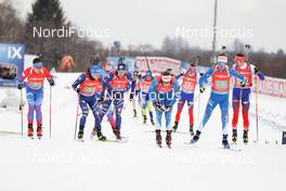05.03.2021, Nove Mesto, Czech Republic (CZE): Said Karimulla Khalili (RUS), Matvey Eliseev (RUS), Didier Bionaz (ITA), Lukas Hofer (ITA), Tuomas Harjula (FIN), Tero Seppala (FIN), Michal Sima (SVK), Tomas Hasilla (SVK), (l-r) - IBU World Cup Biathlon, relay men, Nove Mesto (CZE). www.nordicfocus.com. © Manzoni/NordicFocus. Every downloaded picture is fee-liable.