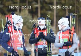 05.03.2021, Nove Mesto, Czech Republic (CZE): Sturla Holm Laegreid (NOR), Johannes Dale (NOR), Tarjei Boe (NOR), Johannes Thingnes Boe (NOR), (l-r) - IBU World Cup Biathlon, relay men, Nove Mesto (CZE). www.nordicfocus.com. © Manzoni/NordicFocus. Every downloaded picture is fee-liable.