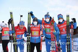 05.03.2021, Nove Mesto, Czech Republic (CZE): Eduard Latypov (RUS), Alexander Loginov (RUS), Matvey Eliseev (RUS), Said Karimulla Khalili (RUS), (l-r) - IBU World Cup Biathlon, relay men, Nove Mesto (CZE). www.nordicfocus.com. © Manzoni/NordicFocus. Every downloaded picture is fee-liable.
