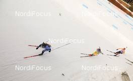 04.03.2021, Nove Mesto, Czech Republic (CZE): Anais Bescond (FRA), Mona Brorsson (SWE), Maren Hammerschmidt (GER), (l-r) - IBU World Cup Biathlon, relay women, Nove Mesto (CZE). www.nordicfocus.com. © Manzoni/NordicFocus. Every downloaded picture is fee-liable.