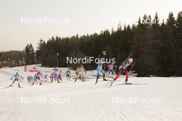 04.03.2021, Nove Mesto, Czech Republic (CZE): Ingrid Landmark Tandrevold (NOR), Anais Bescond (FRA), Mona Brorsson (SWE), Susan Dunklee (USA), (l-r) - IBU World Cup Biathlon, relay women, Nove Mesto (CZE). www.nordicfocus.com. © Manzoni/NordicFocus. Every downloaded picture is fee-liable.