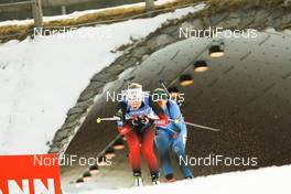 04.03.2021, Nove Mesto, Czech Republic (CZE): Ingrid Landmark Tandrevold (NOR), Anais Bescond (FRA), (l-r) - IBU World Cup Biathlon, relay women, Nove Mesto (CZE). www.nordicfocus.com. © Manzoni/NordicFocus. Every downloaded picture is fee-liable.