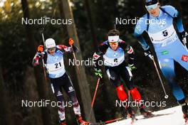 06.03.2021, Nove Mesto, Czech Republic (CZE): Simon Eder (AUT), Christian Gow (CAN), Emilien Jacquelin (FRA), (l-r) - IBU World Cup Biathlon, sprint men, Nove Mesto (CZE). www.nordicfocus.com. © Manzoni/NordicFocus. Every downloaded picture is fee-liable.