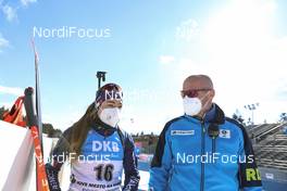 06.03.2021, Nove Mesto, Czech Republic (CZE): Dorothea Wierer (ITA), Borut Nunar (SLO) IBU Race Director World Cup, (l-r) - IBU World Cup Biathlon, sprint women, Nove Mesto (CZE). www.nordicfocus.com. © Manzoni/NordicFocus. Every downloaded picture is fee-liable.