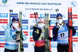 06.03.2021, Nove Mesto, Czech Republic (CZE): Yuliia Dzhima (UKR), Tiril Eckhoff (NOR), Lisa Vittozzi (ITA), (l-r) - IBU World Cup Biathlon, sprint women, Nove Mesto (CZE). www.nordicfocus.com. © Manzoni/NordicFocus. Every downloaded picture is fee-liable.