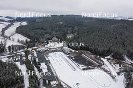 03.03.2021, Nove Mesto, Czech Republic (CZE): Event Feature: Overview over the stadium with the shooting range, the grand stands, the competition building - IBU World Cup Biathlon, training, Nove Mesto (CZE). www.nordicfocus.com. © Manzoni/NordicFocus. Every downloaded picture is fee-liable.