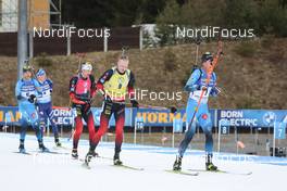 13.03.2021, Nove Mesto, Czech Republic (CZE): Antonin Guigonnat (FRA), Sturla Holm Laegreid (NOR), Johannes Thingnes Boe (NOR), Quentin Fillon Maillet (FRA), (l-r) - IBU World Cup Biathlon, pursuit men, Nove Mesto (CZE). www.nordicfocus.com. © Manzoni/NordicFocus. Every downloaded picture is fee-liable.
