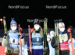 13.03.2021, Nove Mesto, Czech Republic (CZE): Franziska Preuss (GER), Dzinara Alimbekava (BLR), Tiril Eckhoff (NOR), (l-r) - IBU World Cup Biathlon, pursuit women, Nove Mesto (CZE). www.nordicfocus.com. © Manzoni/NordicFocus. Every downloaded picture is fee-liable.