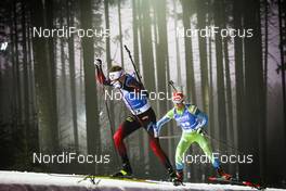 11.03.2021, Nove Mesto, Czech Republic (CZE): Tarjei Boe (NOR), Miha Dovzan (SLO), (l-r)  - IBU World Cup Biathlon, sprint men, Nove Mesto (CZE). www.nordicfocus.com. © Manzoni/NordicFocus. Every downloaded picture is fee-liable.