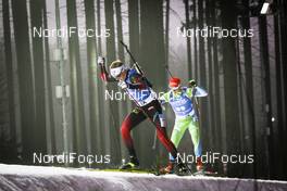 11.03.2021, Nove Mesto, Czech Republic (CZE): Tarjei Boe (NOR), Miha Dovzan (SLO), (l-r)  - IBU World Cup Biathlon, sprint men, Nove Mesto (CZE). www.nordicfocus.com. © Manzoni/NordicFocus. Every downloaded picture is fee-liable.