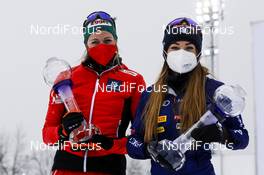 19.03.2021, Oestersund, Sweden, (SWE): Dorothea Wierer (ITA), Lisa Theresa Hauser (AUT), (l-r) - IBU World Cup Biathlon, cups, Oestersund (SWE). www.nordicfocus.com. © Manzoni/NordicFocus. Every downloaded picture is fee-liable.