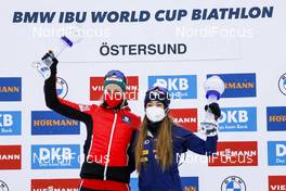 19.03.2021, Oestersund, Sweden, (SWE): Dorothea Wierer (ITA), Lisa Theresa Hauser (AUT), (l-r) - IBU World Cup Biathlon, cups, Oestersund (SWE). www.nordicfocus.com. © Manzoni/NordicFocus. Every downloaded picture is fee-liable.