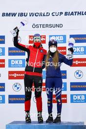 19.03.2021, Oestersund, Sweden, (SWE): Lisa Theresa Hauser (AUT), Dorothea Wierer (ITA), (l-r) - IBU World Cup Biathlon, cups, Oestersund (SWE). www.nordicfocus.com. © Manzoni/NordicFocus. Every downloaded picture is fee-liable.