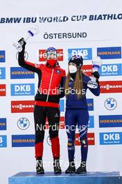 19.03.2021, Oestersund, Sweden, (SWE): Lisa Theresa Hauser (AUT), Dorothea Wierer (ITA), (l-r) - IBU World Cup Biathlon, cups, Oestersund (SWE). www.nordicfocus.com. © Manzoni/NordicFocus. Every downloaded picture is fee-liable.