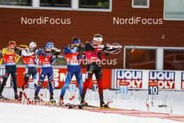 21.03.2021, Oestersund, Sweden, (SWE): Roman Rees (GER), Lukas Hofer (ITA), Tarjei Boe (NOR), Benjamin Weger (SUI), (l-r) - IBU World Cup Biathlon, mass men, Oestersund (SWE). www.nordicfocus.com. © Manzoni/NordicFocus. Every downloaded picture is fee-liable.