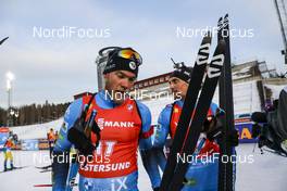 21.03.2021, Oestersund, Sweden, (SWE): Antonin Guigonnat (FRA), Simon Desthieux (FRA), (l-r) - IBU World Cup Biathlon, mass men, Oestersund (SWE). www.nordicfocus.com. © Manzoni/NordicFocus. Every downloaded picture is fee-liable.