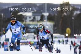 21.03.2021, Oestersund, Sweden, (SWE): Anais Chevalier-Bouchet (FRA), Lisa Theresa Hauser (AUT), (l-r) - IBU World Cup Biathlon, mass women, Oestersund (SWE). www.nordicfocus.com. © Manzoni/NordicFocus. Every downloaded picture is fee-liable.