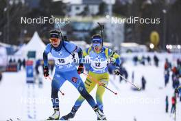 21.03.2021, Oestersund, Sweden, (SWE): Justine Braisaz-Bouchet (FRA), Elvira Oeberg (SWE), (l-r) - IBU World Cup Biathlon, mass women, Oestersund (SWE). www.nordicfocus.com. © Manzoni/NordicFocus. Every downloaded picture is fee-liable.