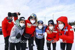 21.03.2021, Oestersund, Sweden, (SWE): Irene Cadurisch (SUI), Amy Baserga (SUI), Lena Haecki (SUI), Elisa Gasparin (SUI), Aita Gasparin (SUI), (l-r) - IBU World Cup Biathlon, mass women, Oestersund (SWE). www.nordicfocus.com. © Manzoni/NordicFocus. Every downloaded picture is fee-liable.