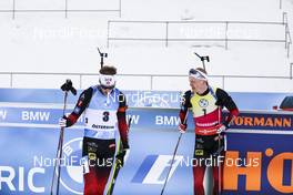 20.03.2021, Oestersund, Sweden, (SWE): Tarjei Boe (NOR), Johannes Thingnes Boe (NOR), (l-r) - IBU World Cup Biathlon, pursuit men, Oestersund (SWE). www.nordicfocus.com. © Manzoni/NordicFocus. Every downloaded picture is fee-liable.